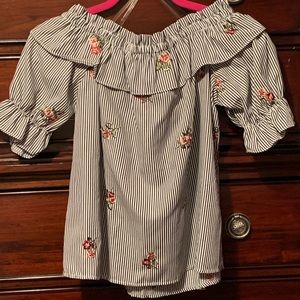 Off the shoulder floral shirt with stripes!